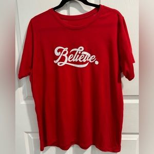 EUC Holiday Time Red 'Believe' Graphic T-Shirt Size 1X (16W/18W) So soft & comfy
